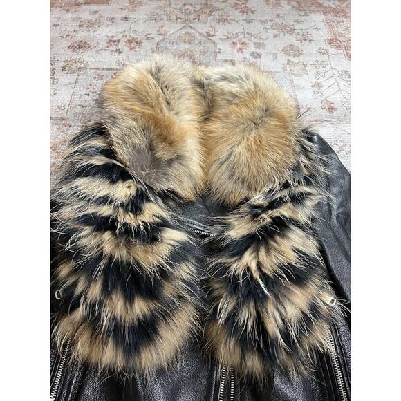 Linda Richards Genuine Fox Fur Leather Moto Jacket Zipper Coat Womens Size S - Picture 3 of 10